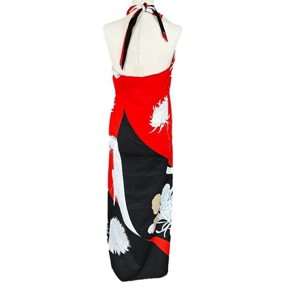 VTG 70s Red & Black Floral Malihini Hawaiian Beach Sarong Halter Maxi Wrap Dress - Picture 5 of 9